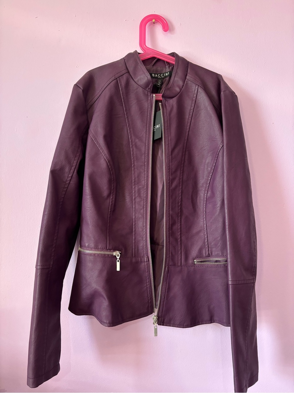Baccini Plum Leather Zip-Front Jacket